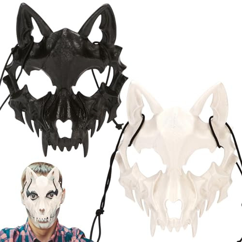 Halloween Maske Horror Ghost Samurai Motorrad Totenkopf Skull Mask Fuchs Masken Wolf Hunde Skelett Knochen Deko Motorradmaske Kostüm Damen Schädel für Halloween Karneval Kostüm Partei Liefert (LANG)