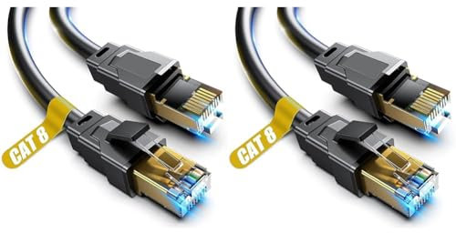 Akake Cat 8 Ethernet Cable, 0.5M 1M 2M 3M 5M 6M 9M 12M 15M 18M 30M Heavy Duty High Speed Internet Network Cable, Professional LAN Cable Shielded in Wall, Indoor&Outdoor (3M), Black (Pack of 2)