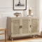 HULALA HOME Accent Storage Cabinet 3 Natural Rattan Doors & Wood Legs 2-Tier Shelf Sideboard Buffet Boho Cupboard Console Table for Living Room, Entryway, Dining Room, Hallway, ACORN