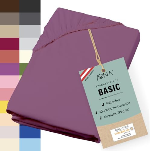 JONA SLEEP® Basic Spannbettlaken 180-200 x 200-220 cm - 190 g/m² faltenfreies Baumwoll-Jersey Leintuch - Made in Austria - Öko-Tex 100 Standard (dunkelmagenta)