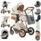 Zkiprm Passeggino 3 in 1, Passeggini e Carrozzine, Passeggino compatto Portatile di Canna, Passeggino da Città Con Seggiolino Dell'auto, Pieghevole Con Un Clicco, Tuta Passeggino Paesaggio Telaio in