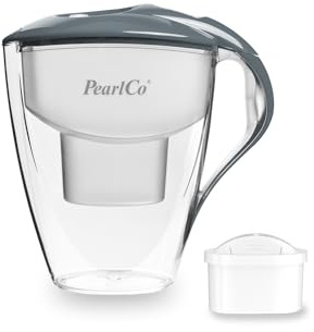 perlopur® Wasserfilter Astra (grau) +1 Filterkartusche Universal | 3 l gesamt, 1,5 l gefiltert, stabil & kratzfest, BPA-frei, für unimax Kartuschen, reduziert Kalk, Chlor & andere Schadstoffe