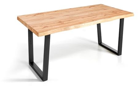 MOMMA HOME Table à manger Bois - Table Salon Rustica, Table à manger Pieds Métalliques/Fer Noir, Table Bois Massif MDF Salle à Manger, Modèle Alaska, Couleur Chêne/Noir (160 x 90 cm)