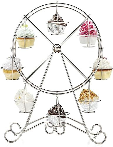 Albert Austin Ferris Wheel Cupcake Stand Rotating Stainless Steel Frame Cake Holder 8 Cup Standing Treats Desserts Serving Wheel for Cupcake Cookies Wedding Birthday Party Christmas Decorations