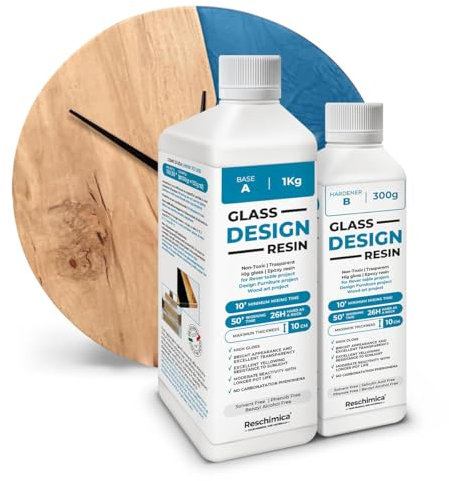 Resina epossidica trasparente per tavoli e creazioni effetto vetro - Ideale per artigianato, River Tables e design. Resina liquida colorabile per progetti e creativi. Glass Design Resin (1,3 kg)
