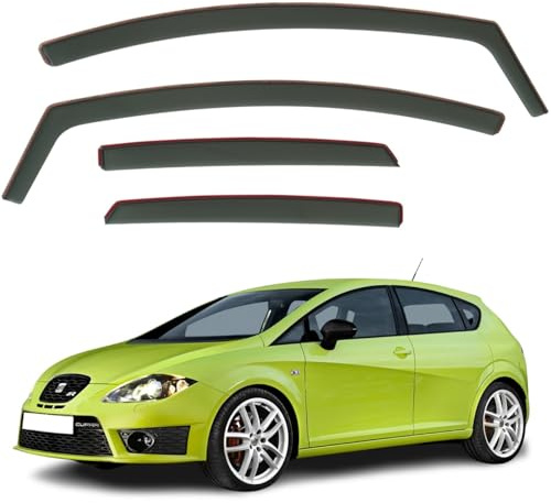 AirFlux Set mit 4 Windabweisern, Modern, Dunkles Rauchgrau getönt, Selbstklebend, für Auto, kompatibel mit SEAT LEON/CUPRA LEON 5-Türer Schrägheck MK2 2006-2012