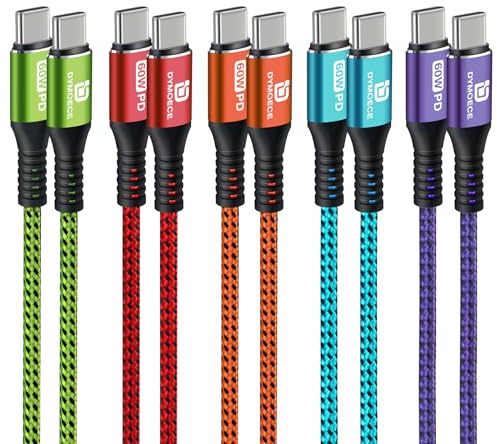 USB C to USB C Cable 5Pack 6FT 60W/3A Type-C Charging Cord Fast Charge | Type C to Type C Cable Nylon Braided for Samsung Galaxy S23 S22 S21 S20 Ultra, W24 Fold/Flip 5, Pixel 8 7 6 Pro 6a 5 4 3