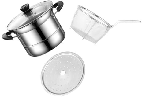 OKUMEYR Pentola per Friggere con per Patatine E Coperchio Casseruola in Acciaio Inossidabile Scolapasta Soluzione di Cottura Versatile