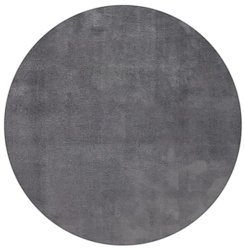 the carpet Premium Moderner Hochflor Langflor Wohnzimmer Teppich, Super Soft, Kunstfell, Flauschig, Felloptik, Anthrazit, 120 cm Rund