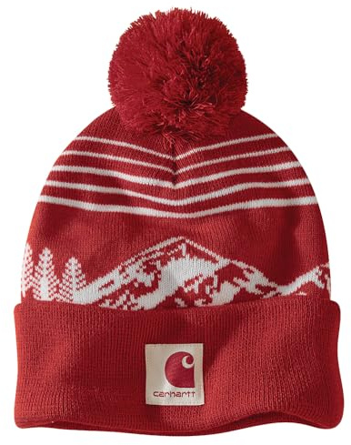 Carhartt Herren 106335 Knit Pom Mountain Beanie, Crabapple, Einheitsgröße