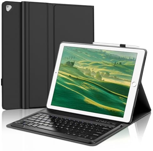 FOGARI Keyboard Case for iPad Pro 12.9 1st/2nd Generation - QWERTZ Layout Magnetic Detachable Bluetooth Keyboard, Schwarz