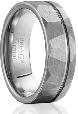 SOXEMAN Facettierte Borderline Band - 8mm breiter texturierter grauer Wolfram-Hochzeitsring mit polierter Akzentlinie für Damen und Herren (US-Größen)