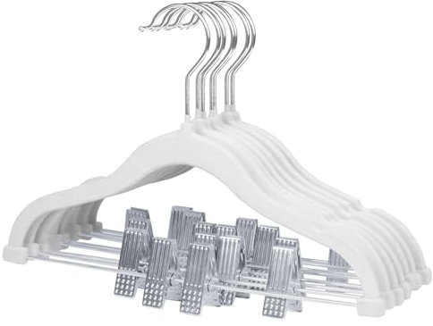 MangoKit Appendiabiti per Bambini con Clip Mobili 7 Pack, 30cm Bambini Appendiabiti in Velluto Antiscivolo, Gancio Girevole, Grucce Pantaloni Salvaspazio per Gonne, Pantaloni, Sbiti, Giacche (Bianco)