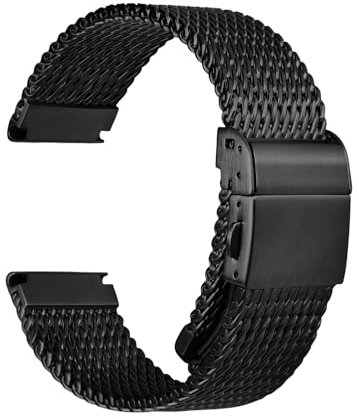 REZERO Edelstahl-Uhrenarmbänder, 316L Milanaise Stahl Mesh-Uhrenarmband, Metall-Armband für Uhr 19/20/21/22/24mm, Galvanisierter Schwarz/Gebürsteter Silber für Herren, Damen