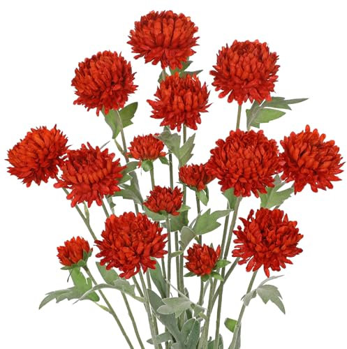 Arborus 5 flores artificiales rojas de crisantemo sintético de 27.5 pulgadas de alto para jarrones de suelo, flores de crisantemo de seda falsa para manualidades, arreglos, centro de mesa, decoración