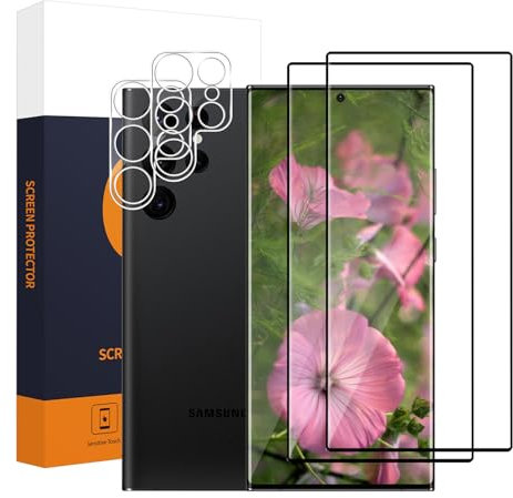 Carantee Verre Trempé pour Samsung Galaxy S24 Ultra 5G, Caméra Arrière Protecteur, bords incurvés en 3D vitre protection, 9H Dureté Anti Rayures, Grande clarté S24 Ultra protection écran-2+2 pièces