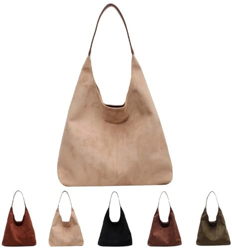 Generisch Wildleder Tasche Damen,Damen Wildleder Handtasche,Wildleder Shopper Tasche,Tragetasche,Schultertasche,Beuteltasche Damen-Shopper (Beige)