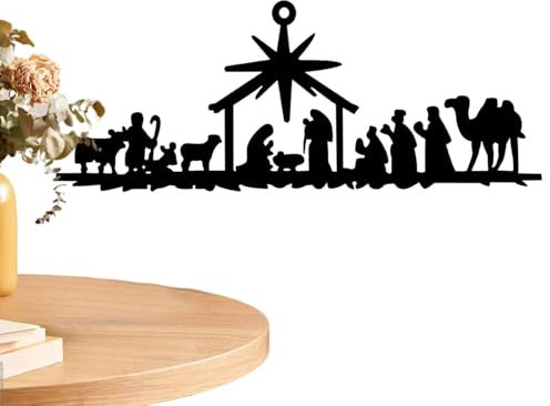 Generisch Schwarze Weihnachtskrippe,Krippen-Metallschild - Garten-Wanddekoration | Weihnachten Wand Kunst Krippe, Wand Krippe Sets für Weihnachten, Krippe Set für Weihnachtsfeier, Krippe