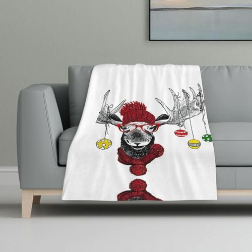 DEXNEL Lustige Weihnachts-Elchdecke, Sofa-Überwurf, weich, warm, vielseitige Decke für Reisen, Camping, leichte Decke für Weihnachten