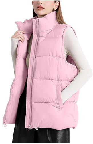 Winter Gilet for Women UK Sleeveless Puffer Jackets Loose Quilted Gilet Thermal Waistcoat Zipper Vest with Pockets Ladies Body Warmer Down Vest Warm Thermal Vest Ladies Sport Jacket Outwear Plus Size