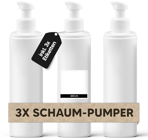 3X Leere Pumpflasche 250 ml | Kunststoff Dispenser Flasche für Flüssigseifen, Shampoo, Haarkuren etc. | Mehrweg Kunststoff Pumpspender