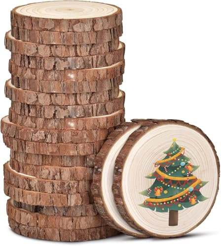 FWEEK Rondins de Bois 5-6cm - 100 Pièces Rondins Bois Naturel en Pin, Rondin de Bois Deco pour DIY, Mariage, Décoration - Cercle de Bois 0.5cm Épaisseur avec Écorce