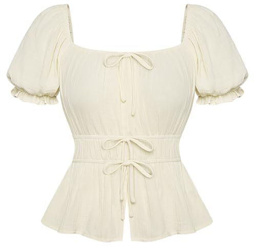 SCARLET DARKNESS Women Renaissance Tops Square Neck Victorian Shirts Puff Sleeve Crop Top for Spring Summer 2025 Apricot S