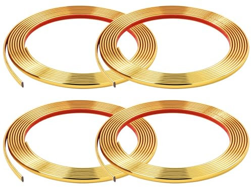 5Mx4 Rouleaux Moulure Décorative Autoadhésive Bord de Papier Peint Carrelage Miroir Mur Plafond Armoire Baguette de Finition PVC Bandes de Calfeutrage Bande Décoration Murale,8mm Doré