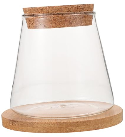 GANAZONO 1ensemble Bocal Verre Transparent pour Poissons Petit Aquarium avec Couvercle Bambou Terrarium pour Betta Et Plantes Hydroponiques Décoration De Bureau Et Balcon