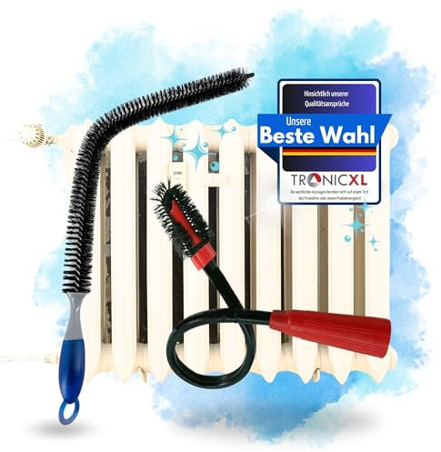 TronicXL XXL Heizkörper Bürste + Düse Aufsatz für Staubsauger zum Reinigen für alte Lamellen Heizung Reinigungsbürste Heizungen biegsam biegbar Set Reingungsset