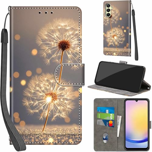 Handyhülle für Samsung Galaxy A25 5G Hülle Leder Wallet Löwenzahn | 3 Kartenfächer & 1 Geldfach, Magnetverschluss, Ständerfunktion, robuste premium PU leder klapphülle für Samsung A25 5G