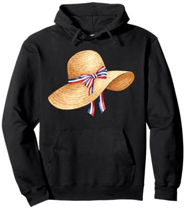 Stylish Straw Hat With Patriotic Ribbon Bow Pullover Hoodie