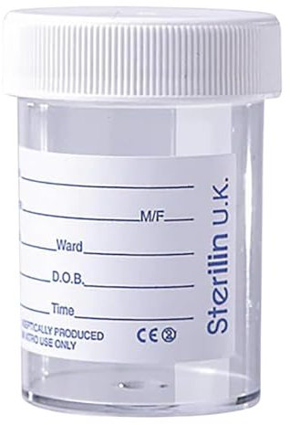10 x Urine Sample Bottles Specimen Pot Graduated Container with Lid & Printed Label 60ml for Urine Medical Collection Suitable For NHS Spill Proof