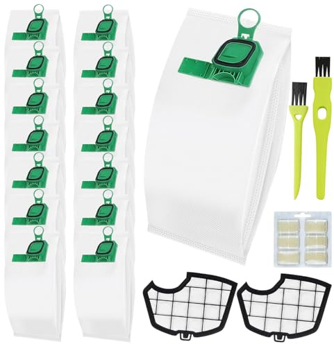 15x Staubsaugerbeutel für Vorwerk Kobold VK140 VK150 FP140 FP150 | Reißfeste,Dauerhaft Hohe Saugleistung, Hygieneverschluss, Inklusive 2 Filter + 2 Bürsten + 6 Duftchips