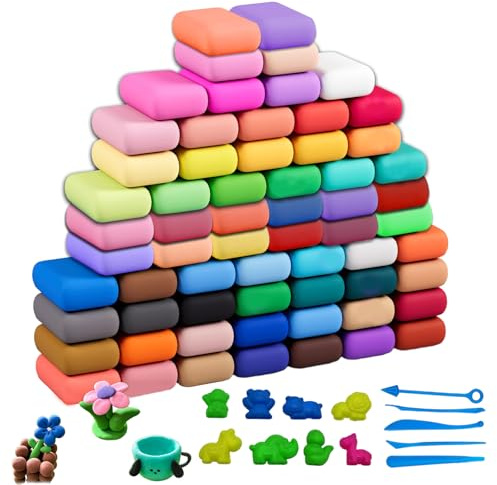 Pâte à Modeler autodurcissante 64 Couleurs Ultra Vives 1200g – Argile créative sans Cuisson pour Enfants – Kit Complet avec Accessoires – Séchage Rapide et Utilisation Facile