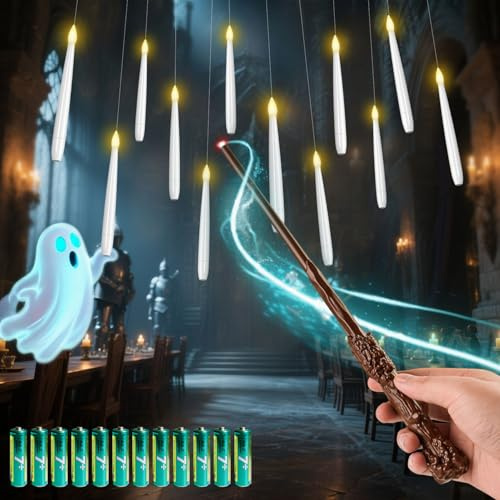 Floating Candles with Wand & Batteries, Hanging Halloween Deco Gift (12)