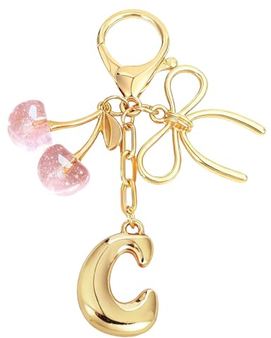 Snylcce Bubble Initial Schlüsselanhänger für Damen | A-Z Buchstaben Taschenanhänger mit Kirsch Erdbeer und Schmetterlingsanhängern für Handtaschen Geldbörsen Rucksäcke