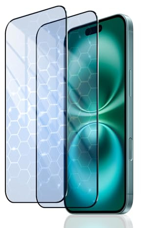 Fynorao 2-Pack Anti-Blue Light Screen Protector for iPhone 15/16, Tempered Glass Film, Impact-Protection, HD, Anti-Shatter, Anti-Scratch, 9H Hardness, Case Friendly, Bubble Free