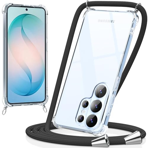 caslord Handyband kompatibel mit Samsung Galaxy S26 Ultra | Transparent Hülle mit Handykordel | Handyhülle für zum Umhängen | für Sport Reisen Partys Einkäufe Babypflege | Schwarz