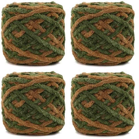 YushengTai Dicke Wolle, 4 x 100 g Chunky Yarn 7-8mm, Wolle zum Stricken Dickes Garn für Mützen, Schals, Pullover, Schuhe (Braun-Grün)
