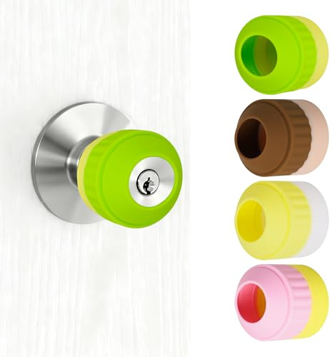 ReignSword Silicone Door Knob Cover, 4 Pack Non-Slip Doorknob Safety Decorative Cover Grips, Round Door Handle Covers Protects Walls from Dents and Damage