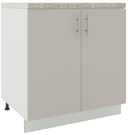 JD Greta Adjustable Kitchen Base Unit - 800mm - Base Cabinet with Doors & Worktop - Cashmere Matt