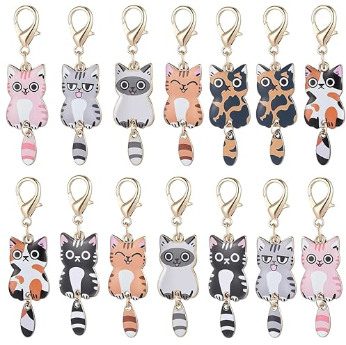 Zosutetoxo Ensemble de porte-clés chat à 14 pièces : Charms de chat avec queue mobile, Porte-clés polyvalents et pendentifs de sac comme cadeau spécial pour les amoureux des chats