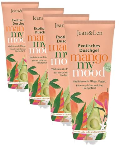 Jean & Len Exotisches Duschgel Mango & Avocado, vegan, Duschgel, 250 ml | vitalisierende Formulierung für ein spürbar geschmeidiges Hautgefühl, sanfte Hautreinigung, ohne Parabene & Silikone
