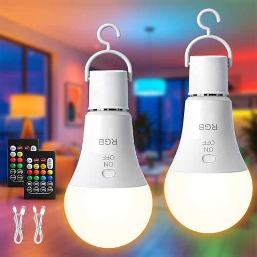 TaoFiaCo 7 W E27 Lampadina Ricaricabile, 3 Colore & RGB, 2 Pezzi