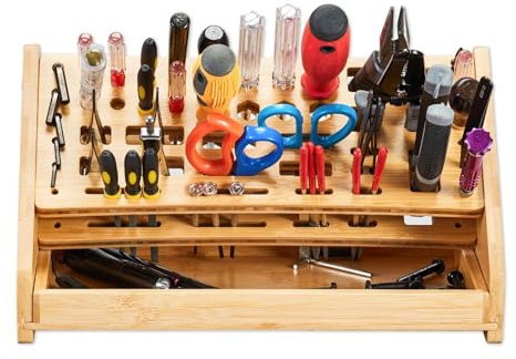 Support de tournevis – avec plateau 53 trous en bois pour l'organisation de la maison – Organiseur de rangement pour outils, pour travaux manuels, réparation, bureau, bibliothèque, panneau perforé
