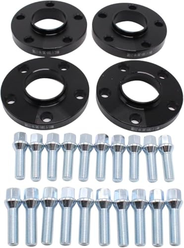 TAKPART 4 Stück Spurverbreiterungen, schwarz, versetzt, 15/20 mm, 5x112 mm, mit Schrauben (40/45 mm) für Audi A5
