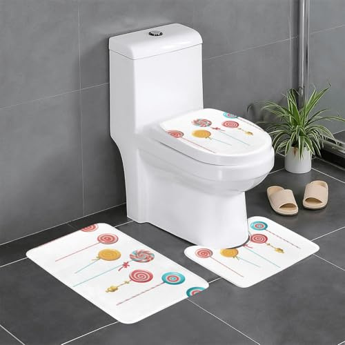 Rutschfeste Bodenmatte für Badezimmer, 61 x 40,6 cm, WHJSSF farbige Lutscher, Bildkontur, ovale und rechteckige Teppiche für WC, Waschtisch und Toiletten, 3 Stück
