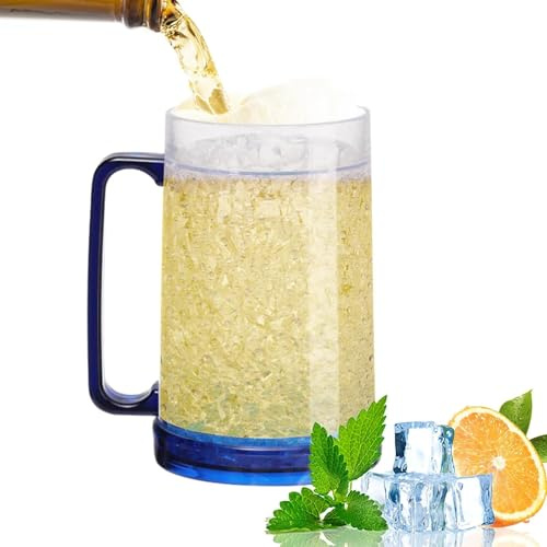XIMEY Jarra de Cerveza Congelador, Taza para Congelar, 450ml Jarra de Cerveza Doble Pared de Plástico, Taza para Cerveza para Congelar para Mantener las Bebidas Frescas (Azul)