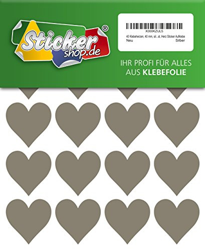 40 Klebeherzen, 40 mm, silber, aus PVC Folie, wetterfest, Herz Sticker Aufkleber